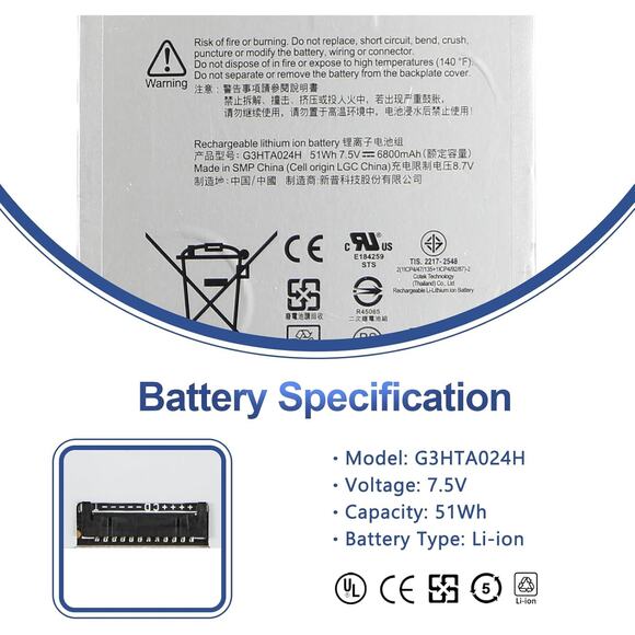 G3HTA024H Keyboard Battery Compatible with Microsoft Surface Book 1 Model ETC.. - Picture 5 of 6
